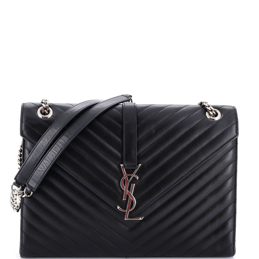 Classic Monogram Envelope Satchel Matelasse Chevron Leather Large