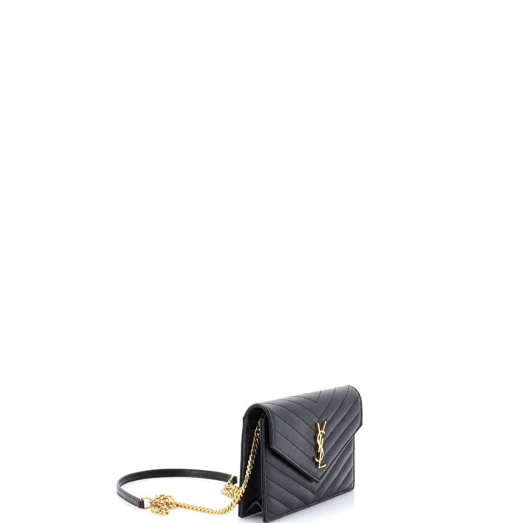 Classic Monogram Wallet on Chain Matelasse Chevron Leather Small