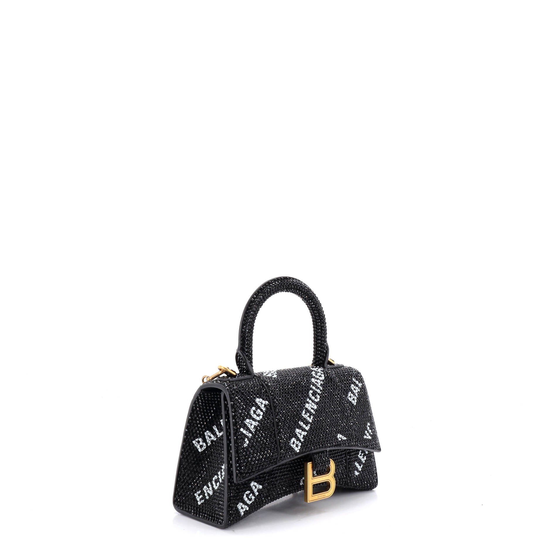 Hourglass Top Handle Bag Suede and Allover Logo Crystals XS