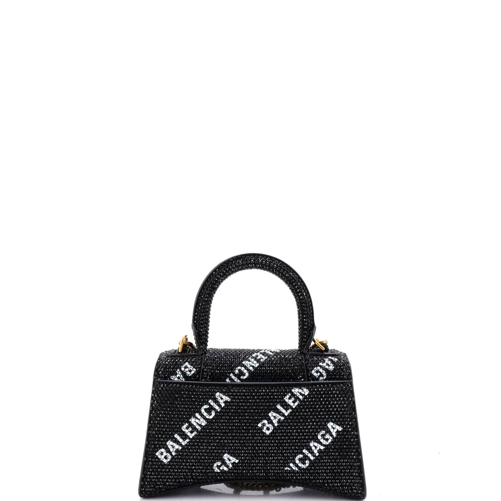 Hourglass Top Handle Bag Suede and Allover Logo Crystals XS