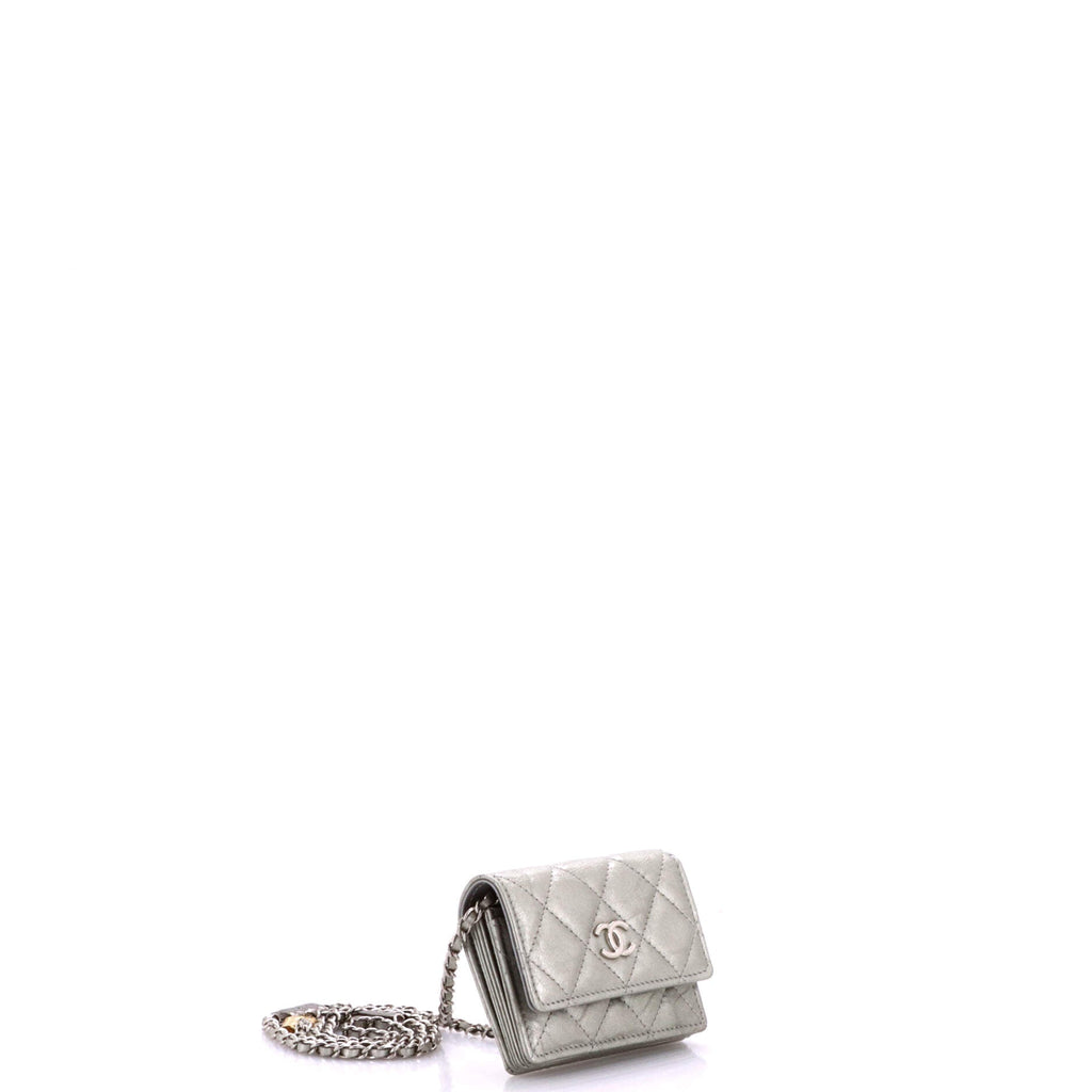 Flap Card Holder on Chain with Charms Quilted Aged Calfskin Mini