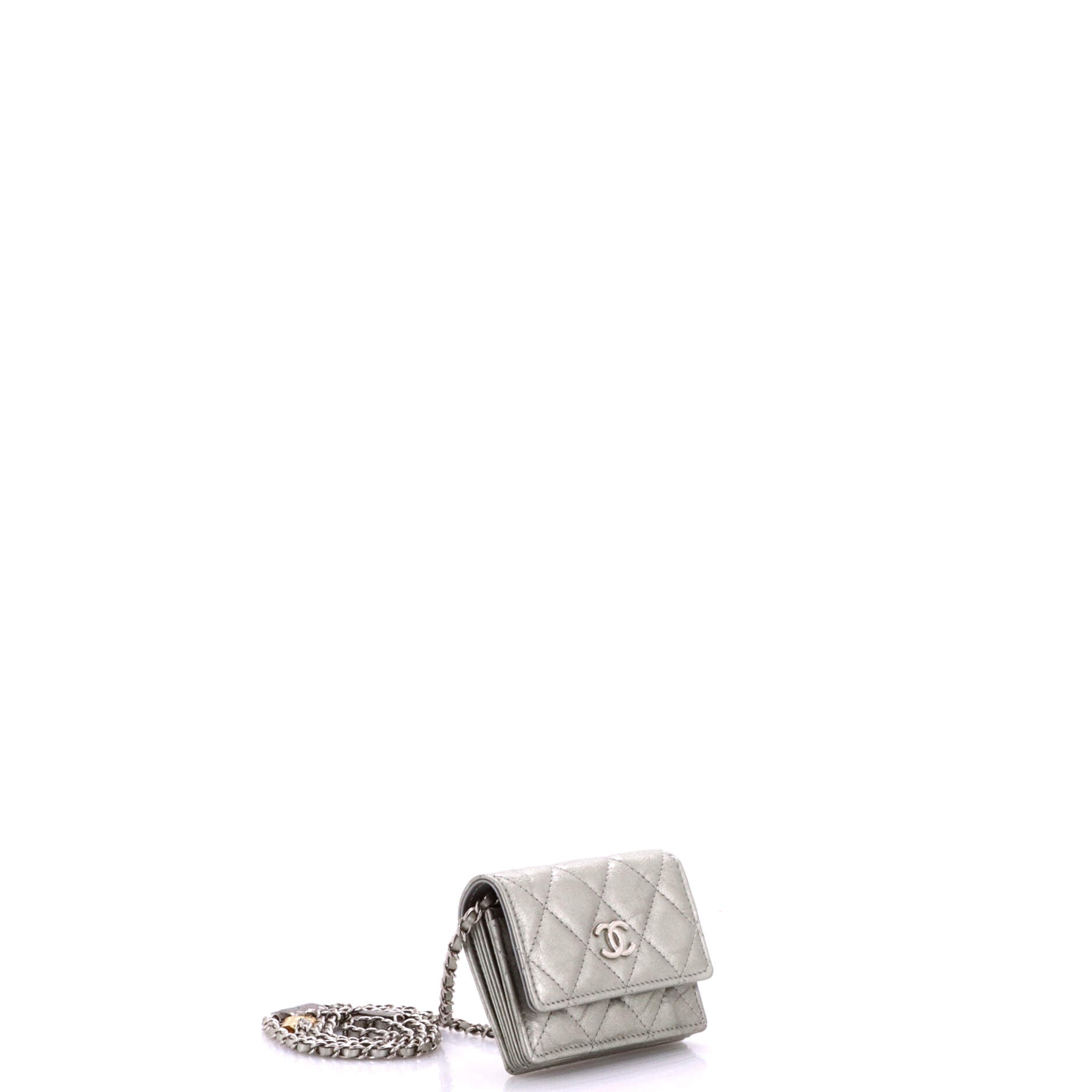 Flap Card Holder on Chain with Charms Quilted Aged Calfskin Mini