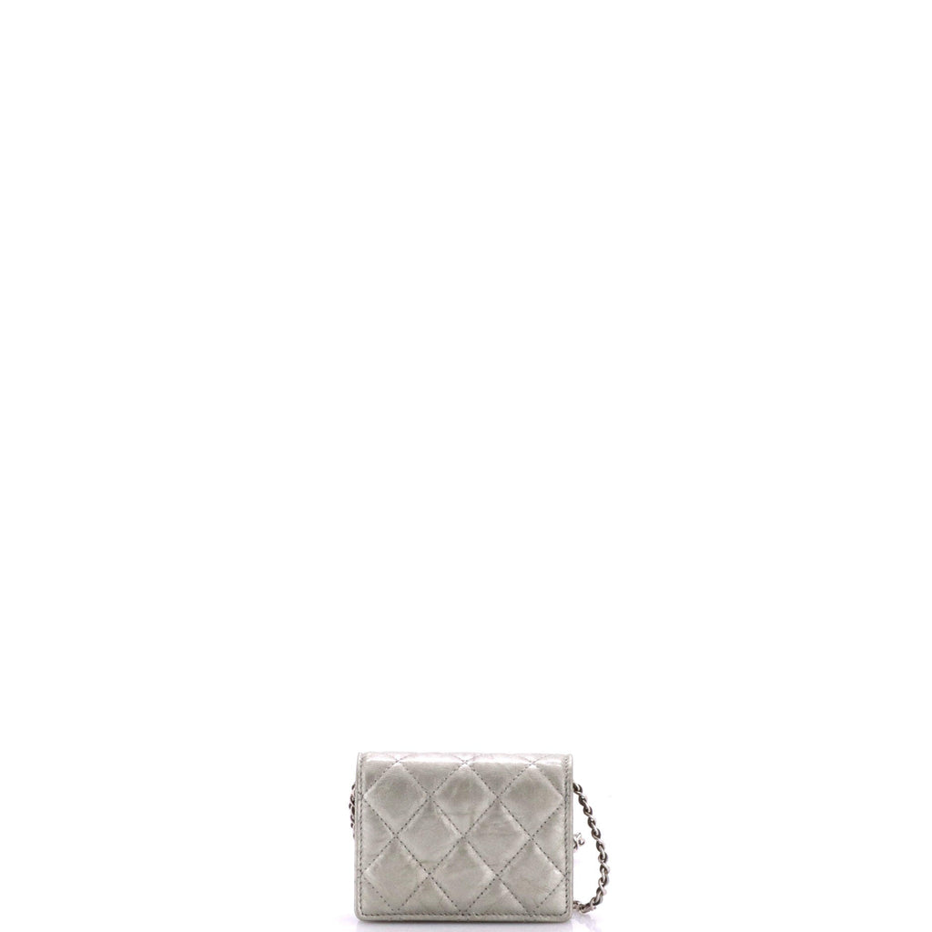 Flap Card Holder on Chain with Charms Quilted Aged Calfskin Mini
