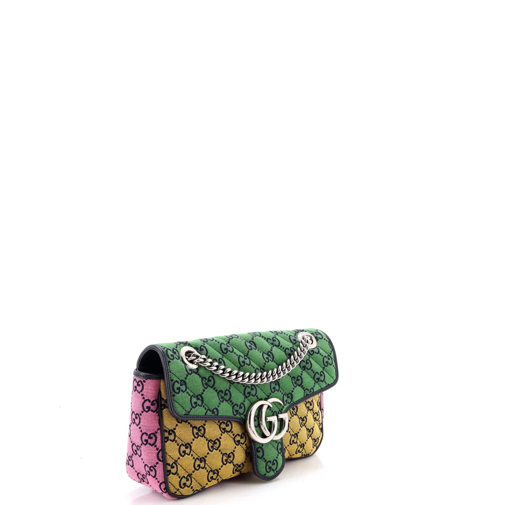 GG Marmont Flap Bag Diagonal Quilted GG Canvas with Leather Small