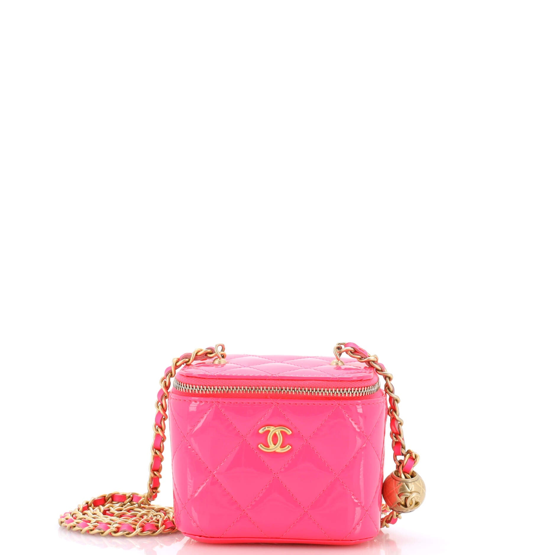 Pearl Crush Vanity Case with Chain Quilted Patent Mini