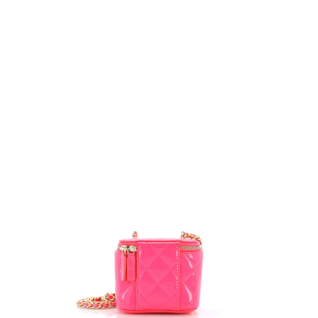 Pearl Crush Vanity Case with Chain Quilted Patent Mini