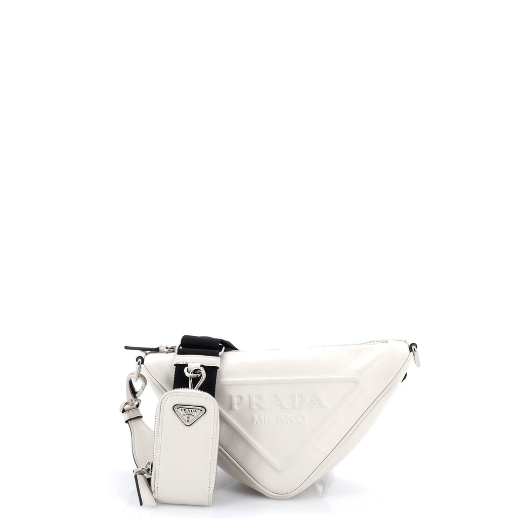 Triangle Logo Zip Crossbody Bag Embossed Leather Mini