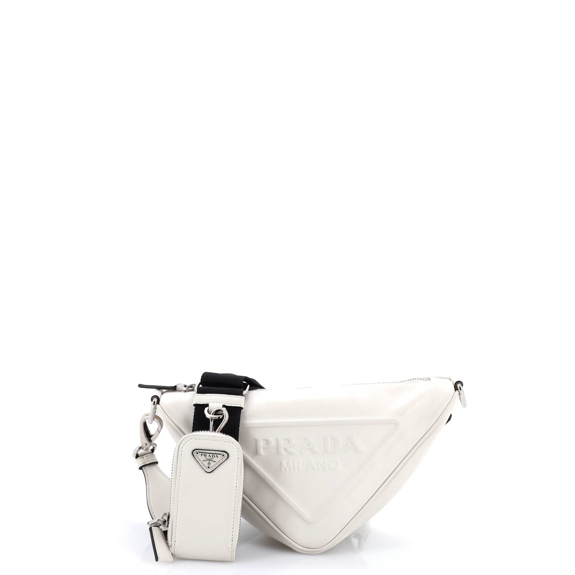 Triangle Logo Zip Crossbody Bag Embossed Leather Mini