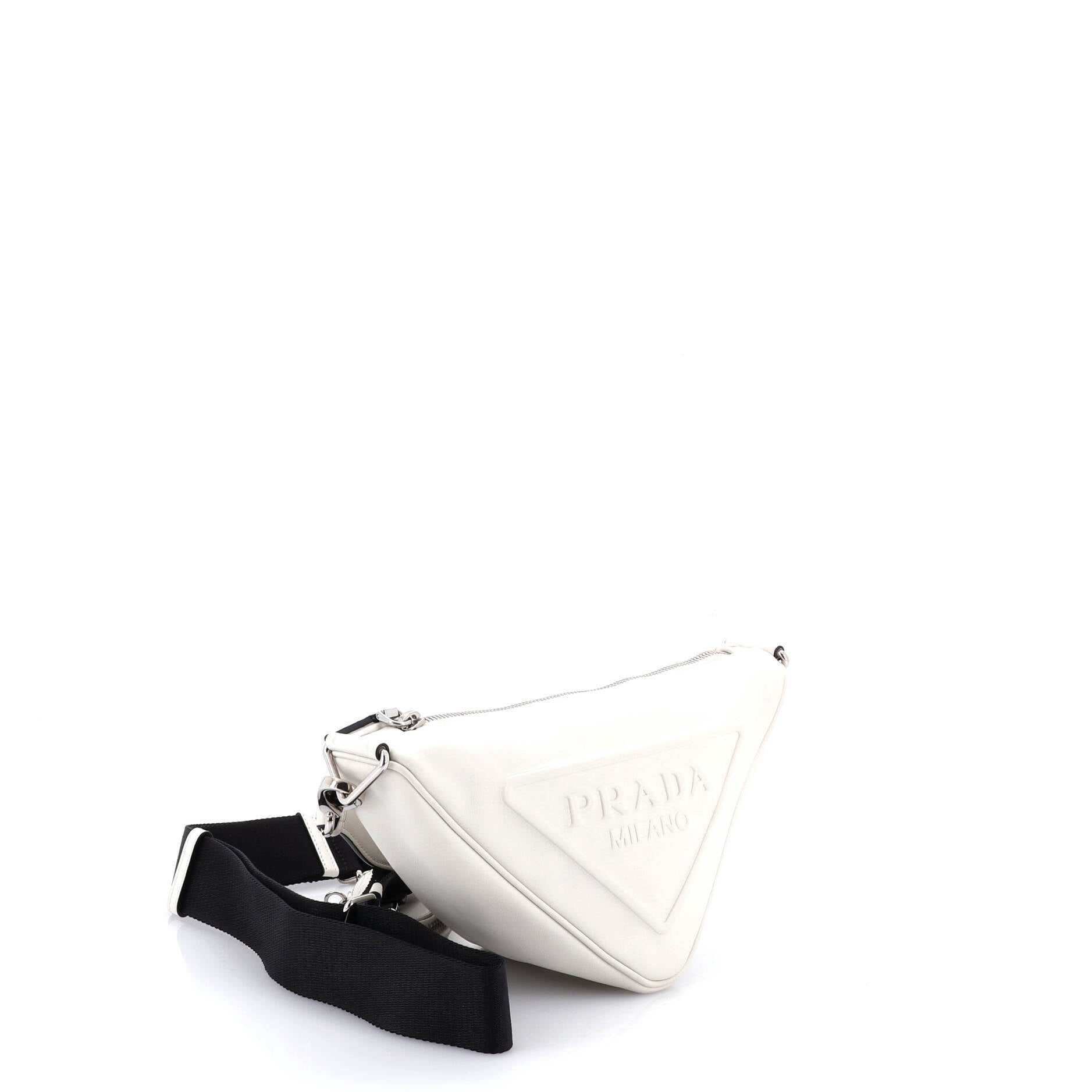 Triangle Logo Zip Crossbody Bag Embossed Leather Mini