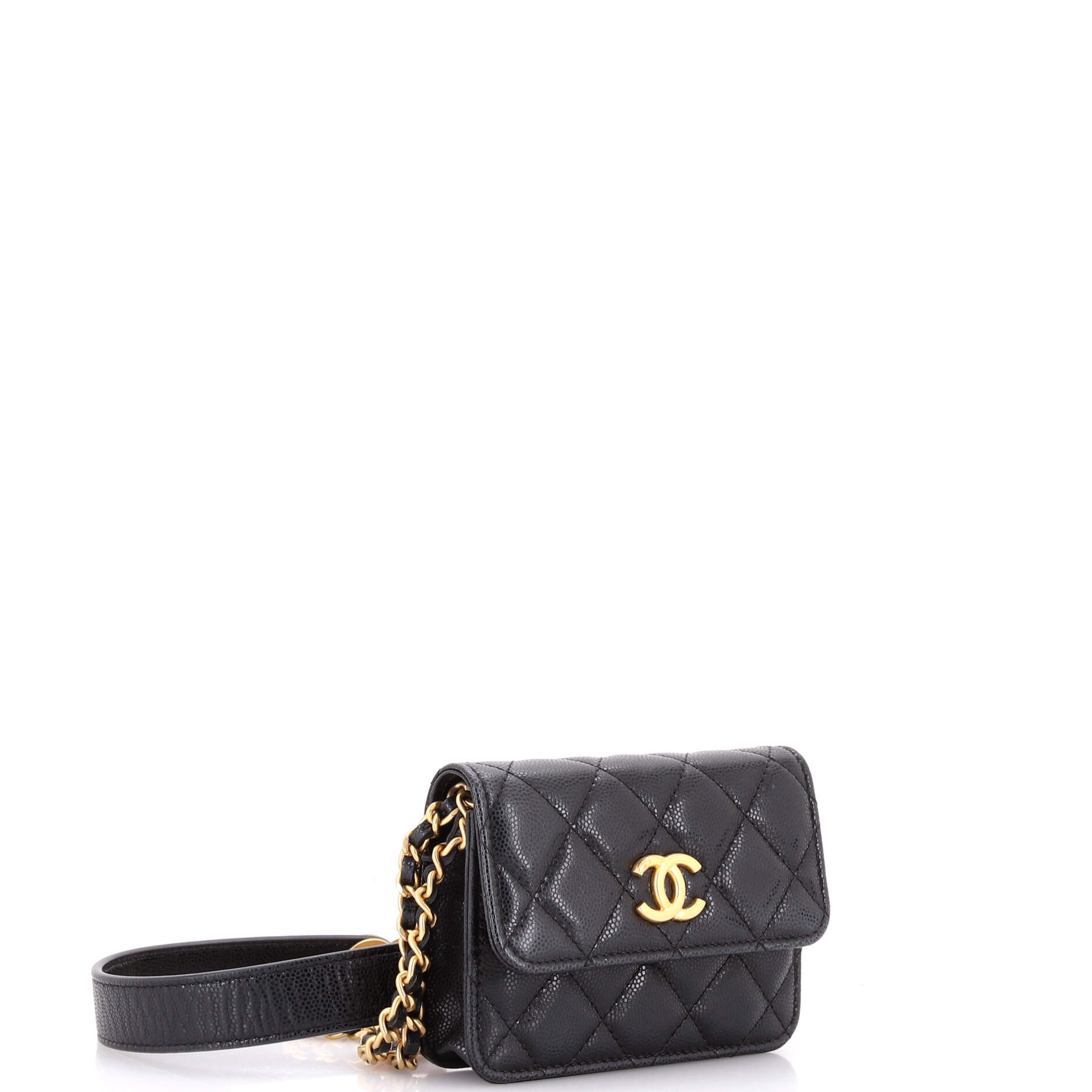 Twist Your Buttons Flap Coin Purse with Chain Quilted Shiny Caviar