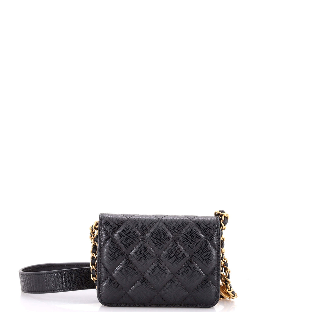 Twist Your Buttons Flap Coin Purse with Chain Quilted Shiny Caviar