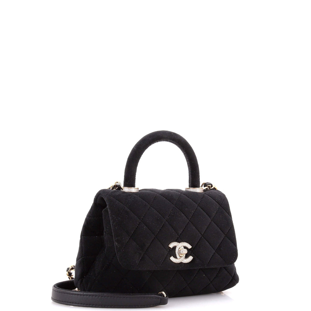 Coco Top Handle Bag Quilted Velvet with Crystal Detail Extra Mini