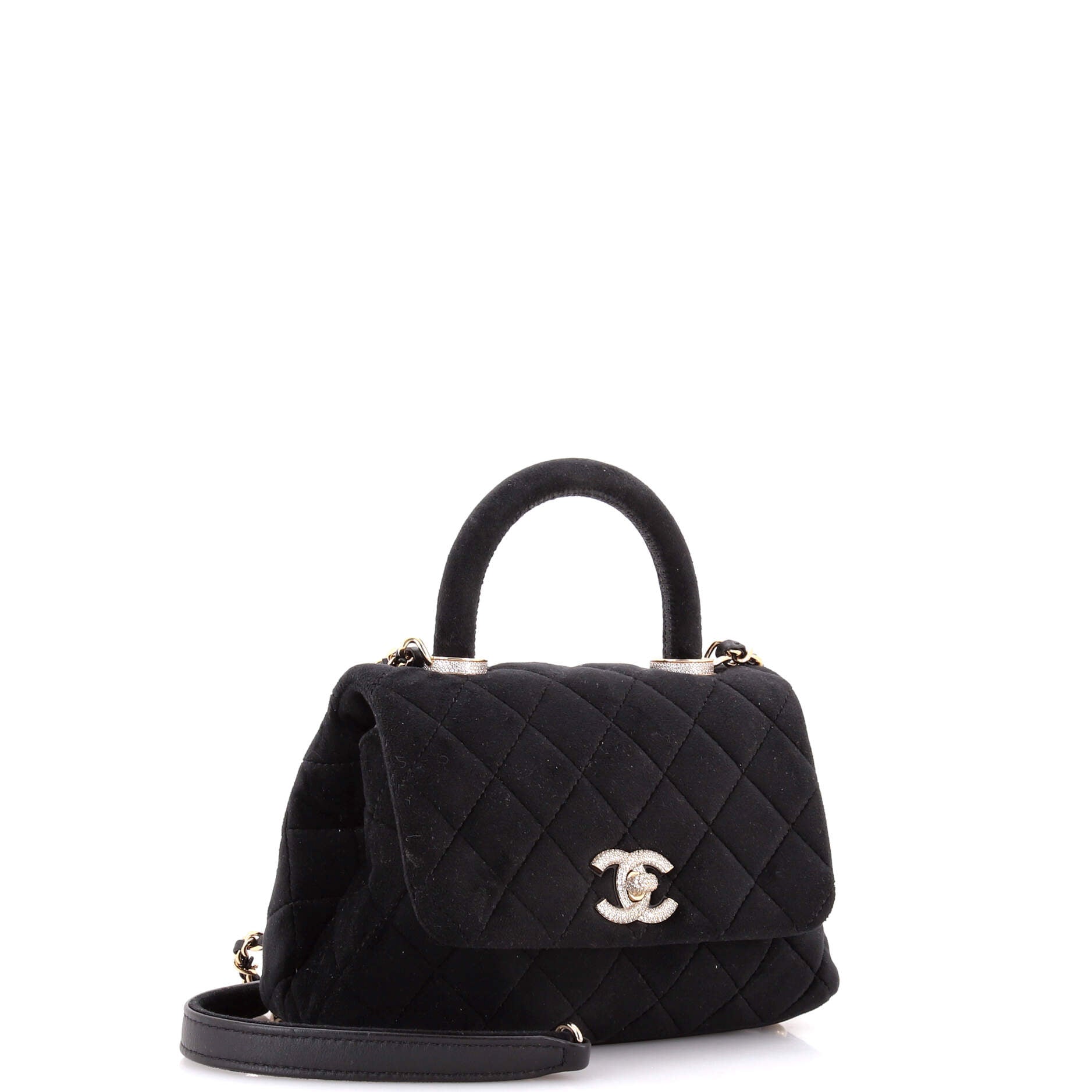 Coco Top Handle Bag Quilted Velvet with Crystal Detail Extra Mini