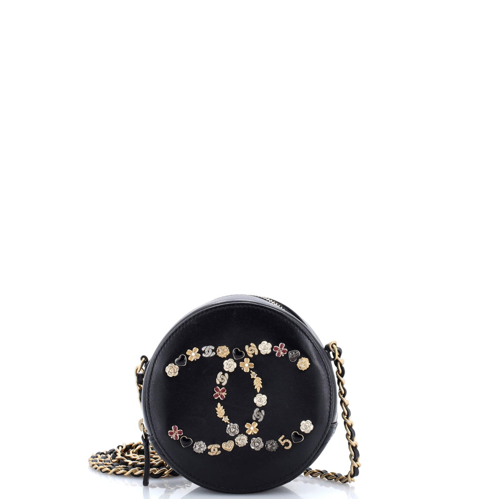 Lucky Charms Round Clutch With Chain Embellished Lambskin