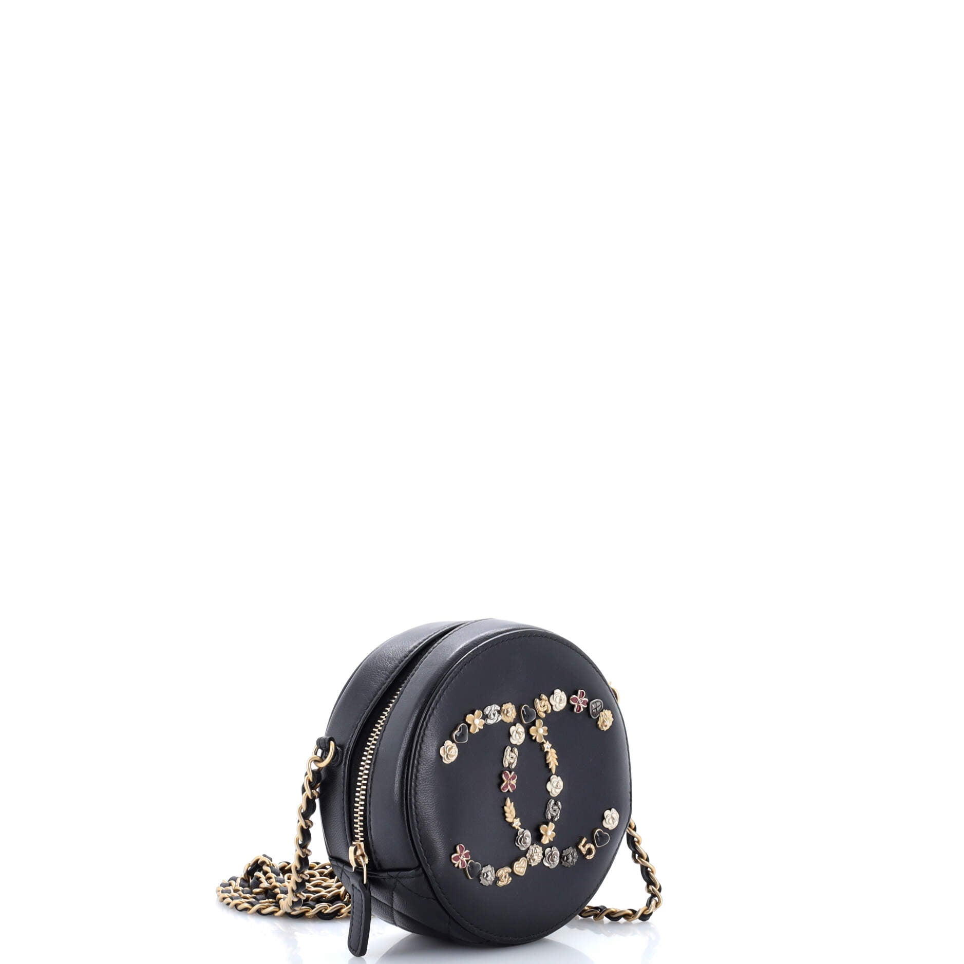 Lucky Charms Round Clutch With Chain Embellished Lambskin