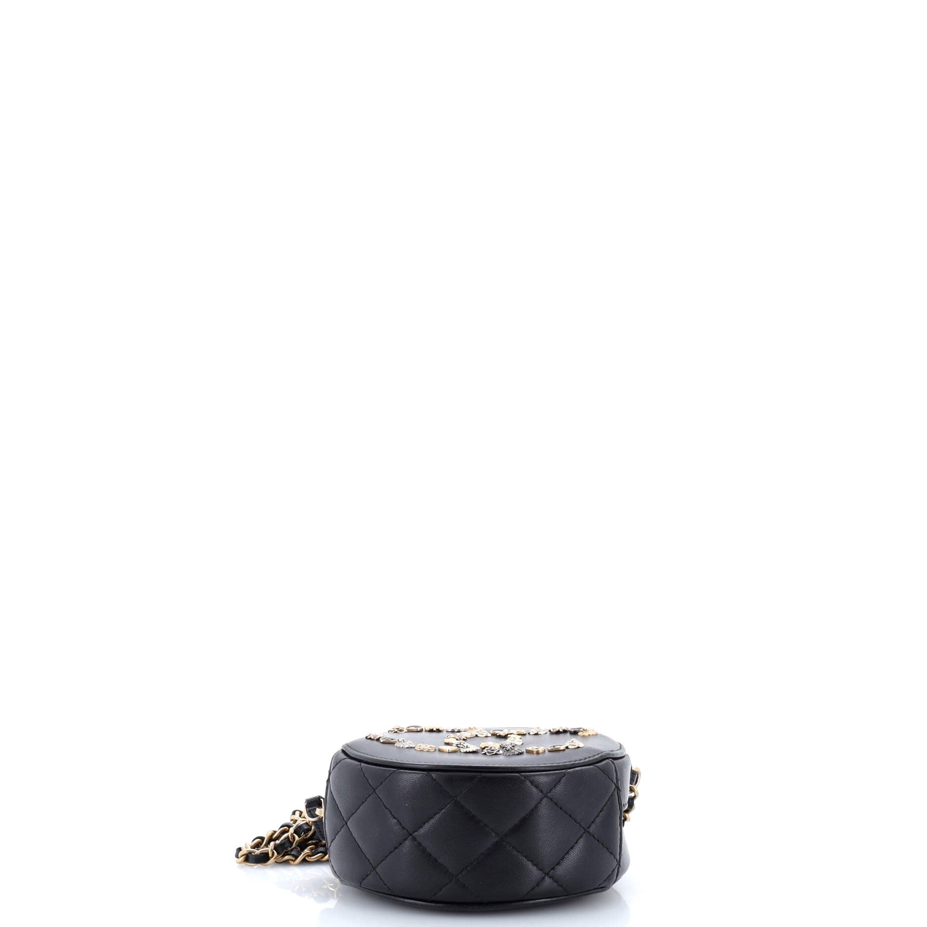 Lucky Charms Round Clutch With Chain Embellished Lambskin