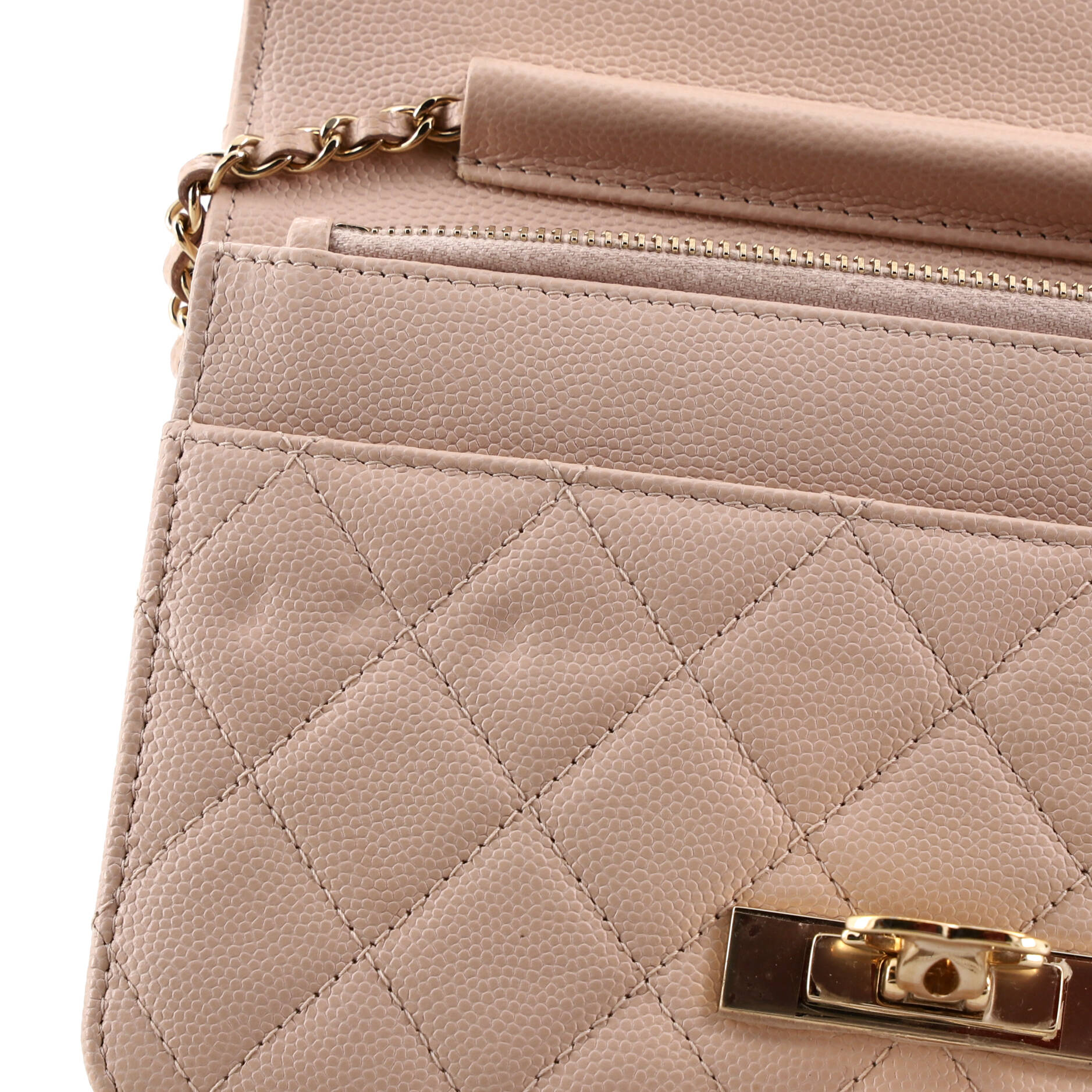 Golden Class Wallet on Chain Quilted Caviar