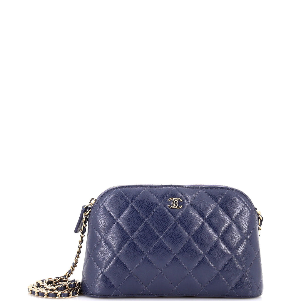 CC Dome Zip Clutch with Chain Quilted Caviar Small