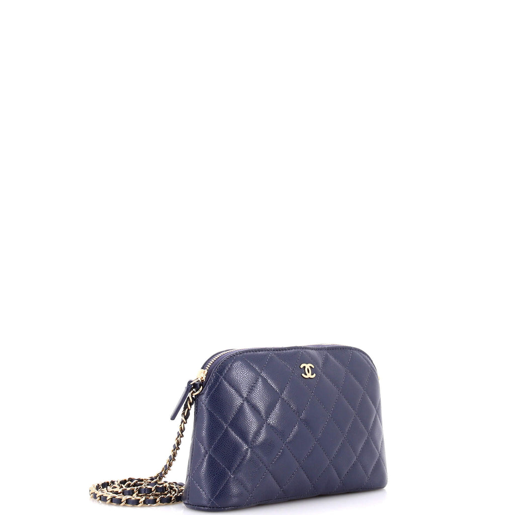 CC Dome Zip Clutch with Chain Quilted Caviar Small