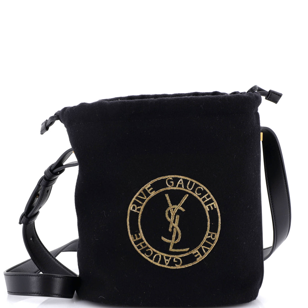 Rive Gauche Drawstring Bucket Bag Embroidered Wool