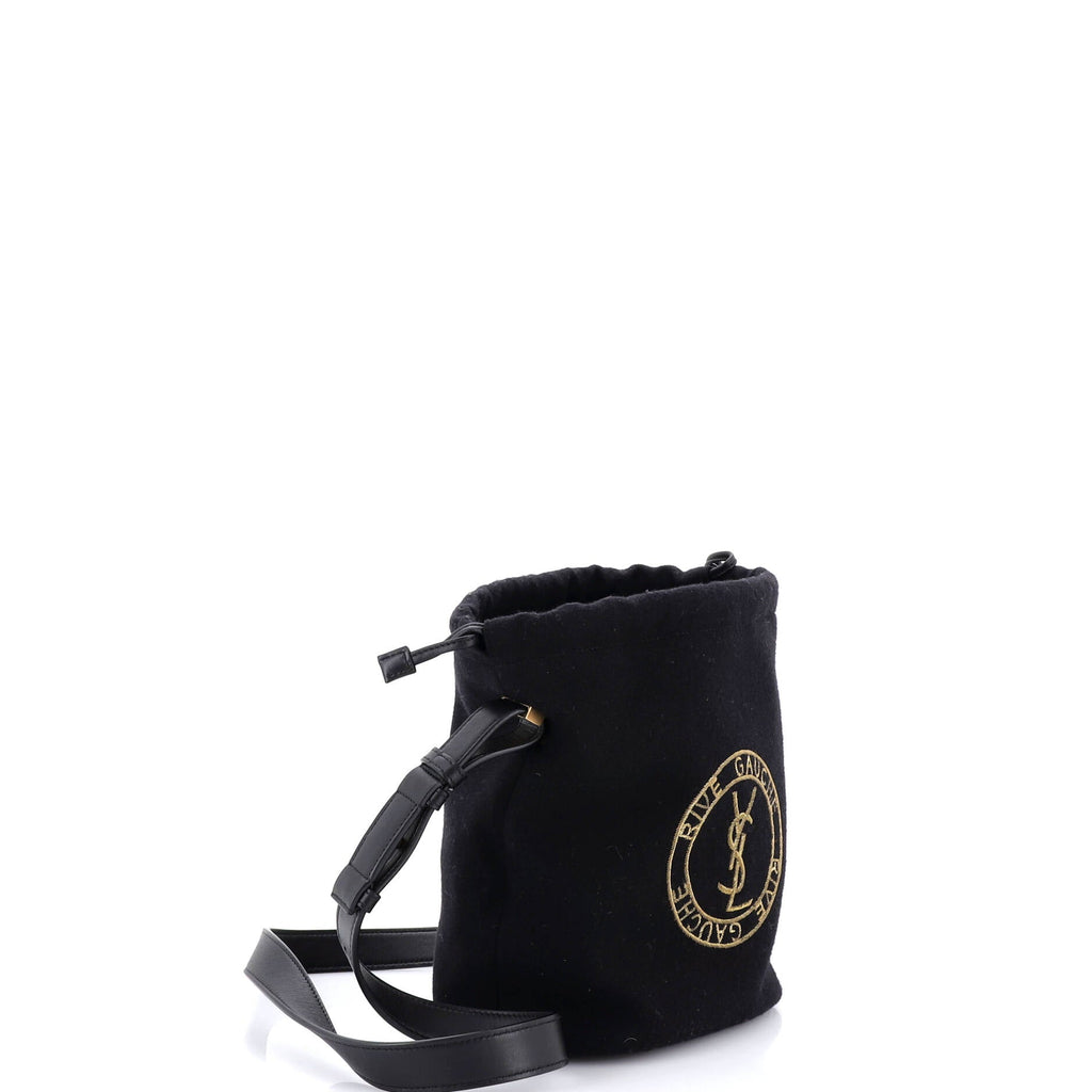 Rive Gauche Drawstring Bucket Bag Embroidered Wool