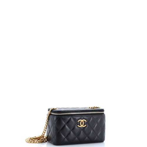 All Slide Long Vanity Case with Chain Quilted Lambskin Small