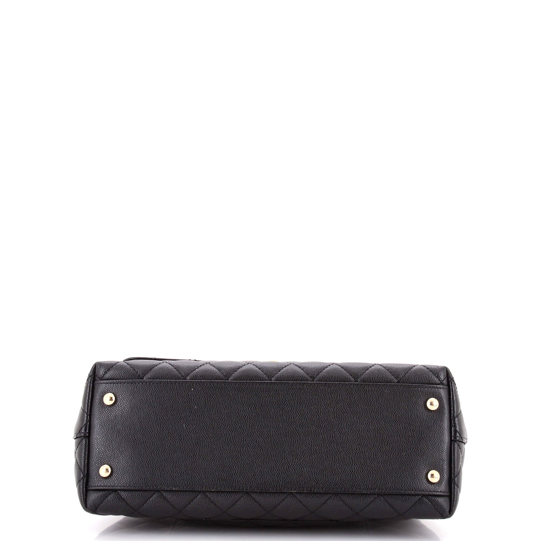 Coco Top Handle Bag Quilted Caviar with Lizard Embossed Handle Small