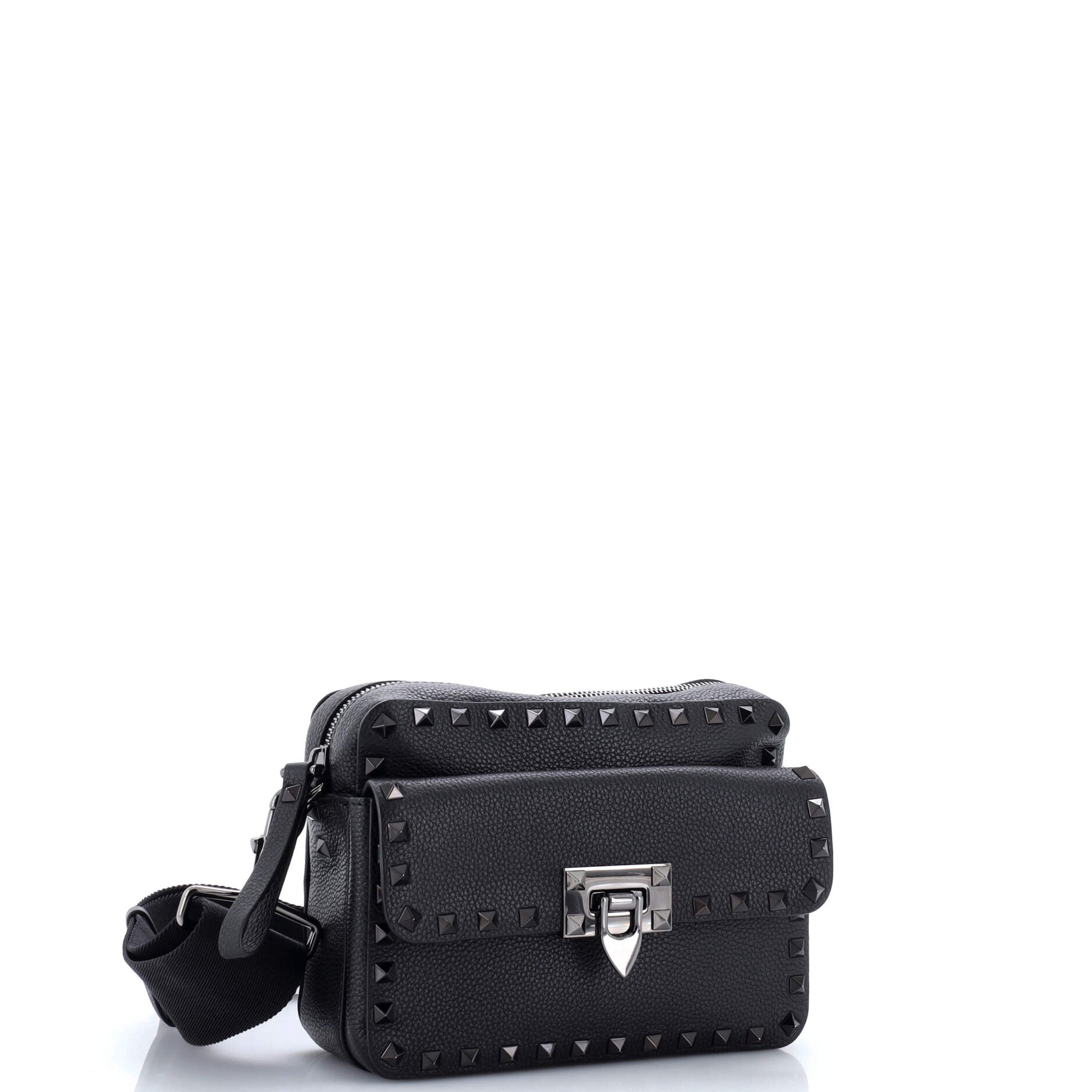 Rockstud Flip Lock Pocket Camera Crossbody Bag Leather Small