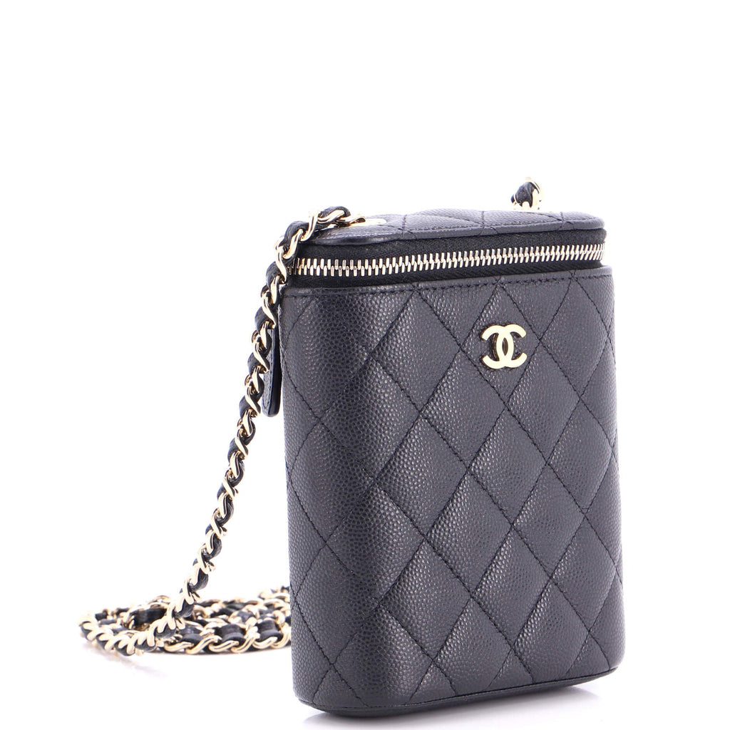 Vertical Classic Vanity Case with Chain Quilted Caviar Small