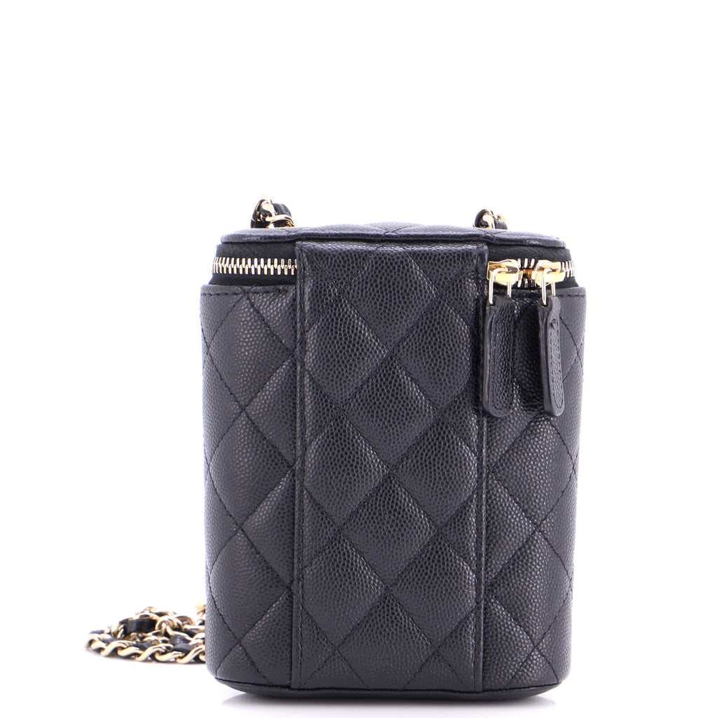 Vertical Classic Vanity Case with Chain Quilted Caviar Small