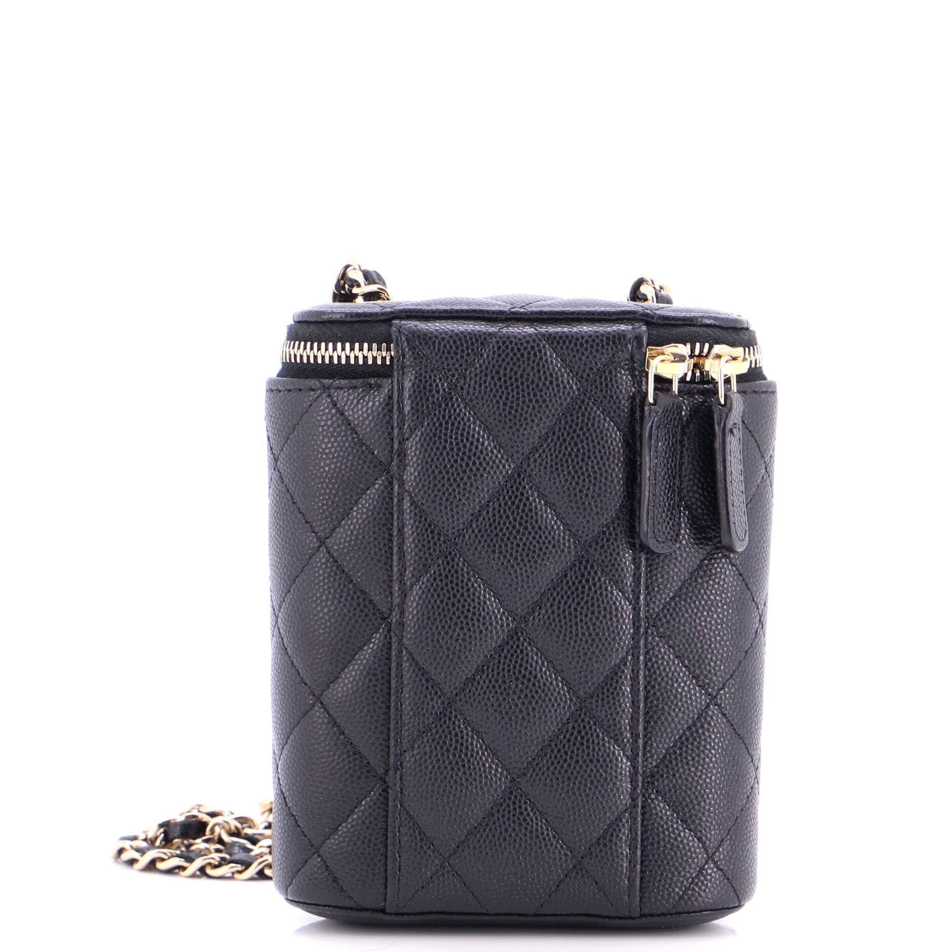 Vertical Classic Vanity Case with Chain Quilted Caviar Small