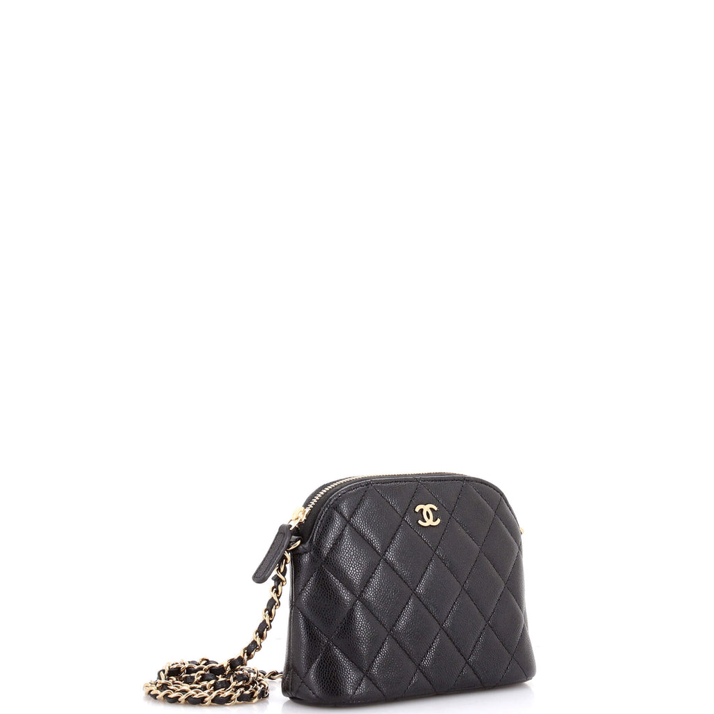 CC Dome Zip Clutch with Chain Quilted Caviar Mini