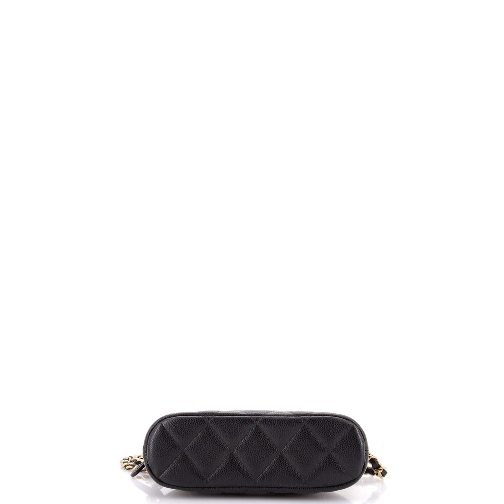 CC Dome Zip Clutch with Chain Quilted Caviar Mini