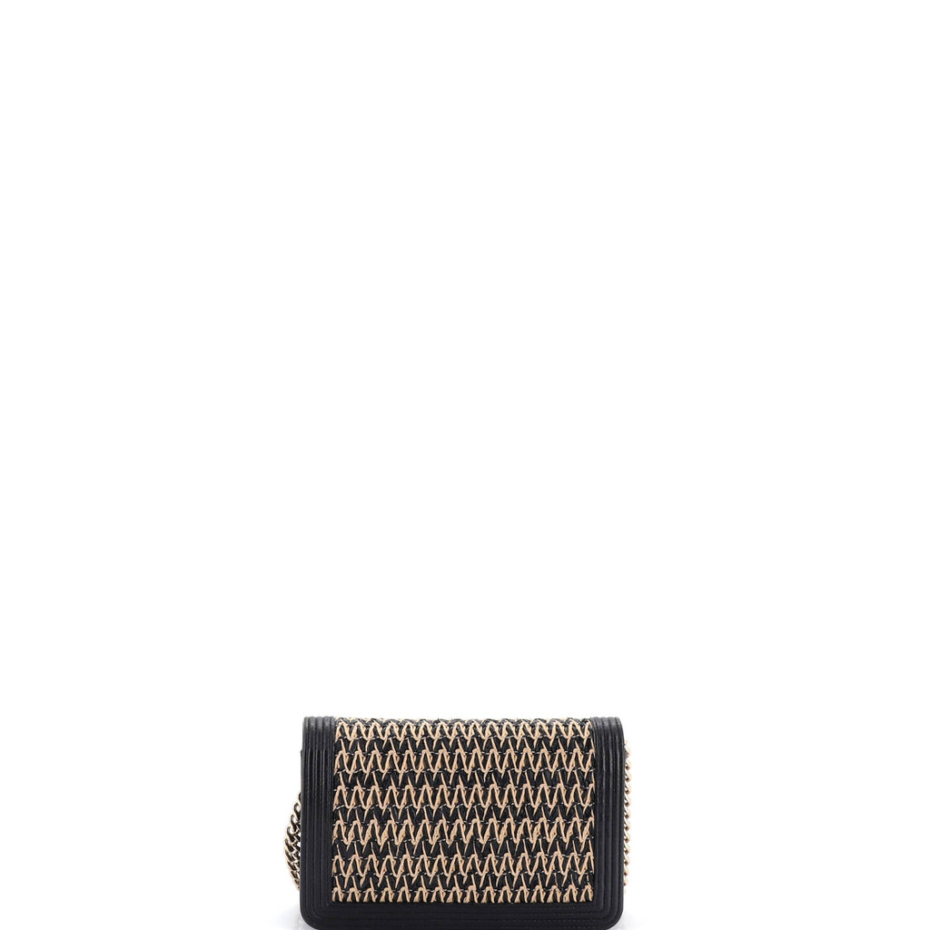 Boy Wallet on Chain Chevron Woven Raffia and Leather