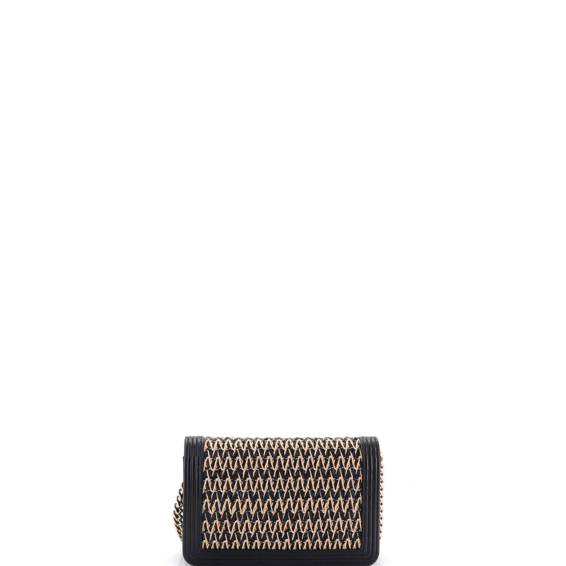 Boy Wallet on Chain Chevron Woven Raffia and Leather