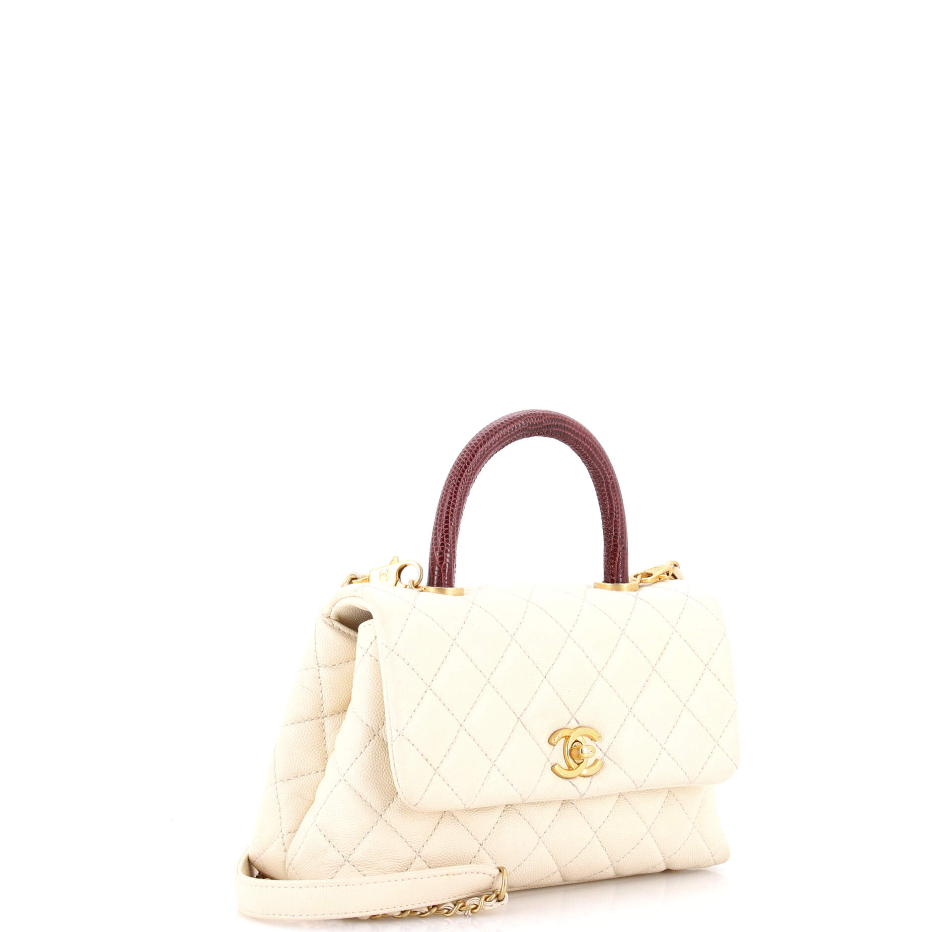 Coco Top Handle Bag Quilted Caviar with Lizard Mini