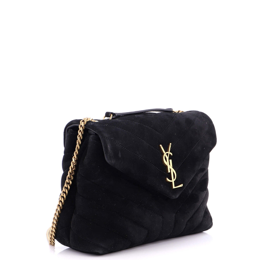 Loulou Shoulder Bag Matelasse Chevron Suede Small