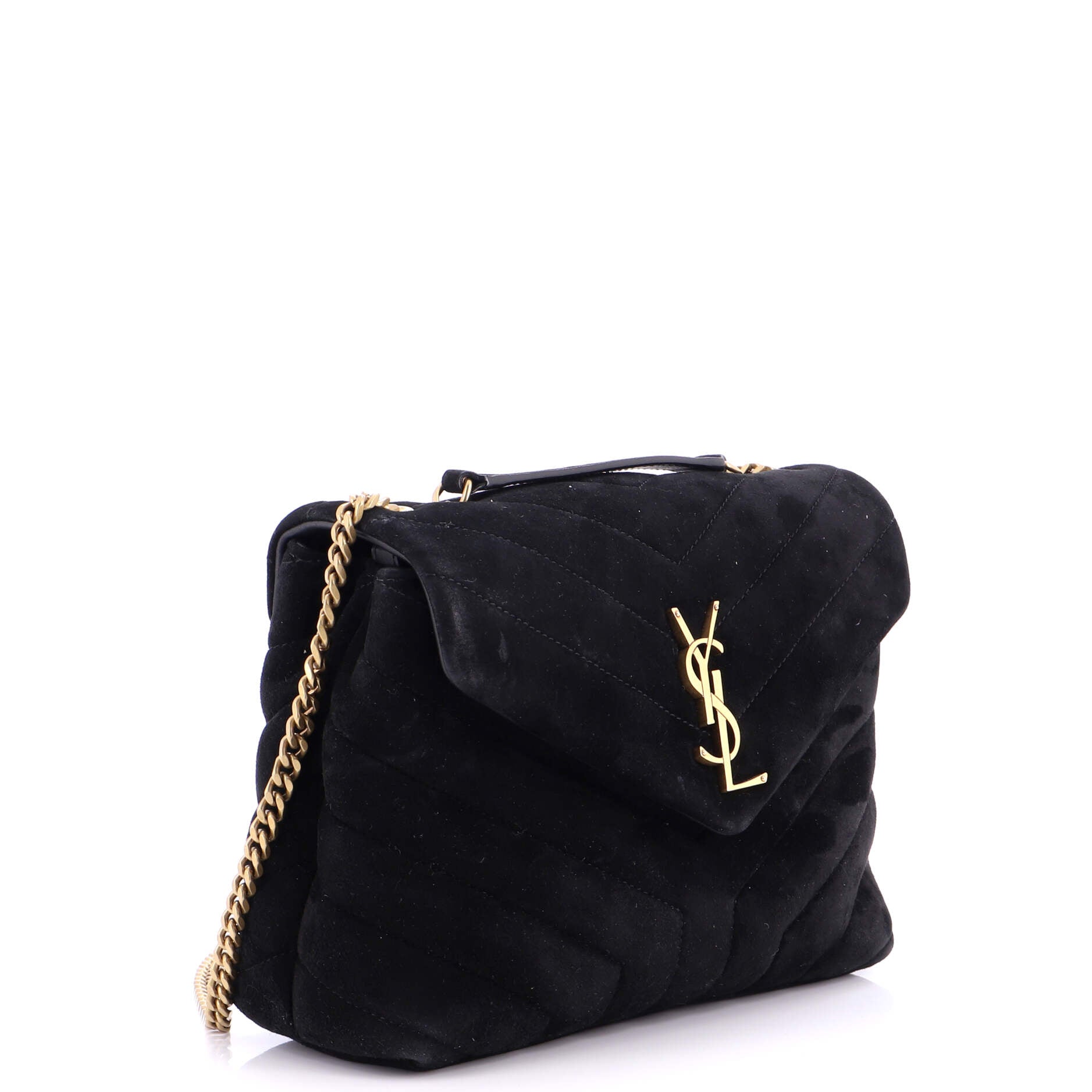 Loulou Shoulder Bag Matelasse Chevron Suede Small