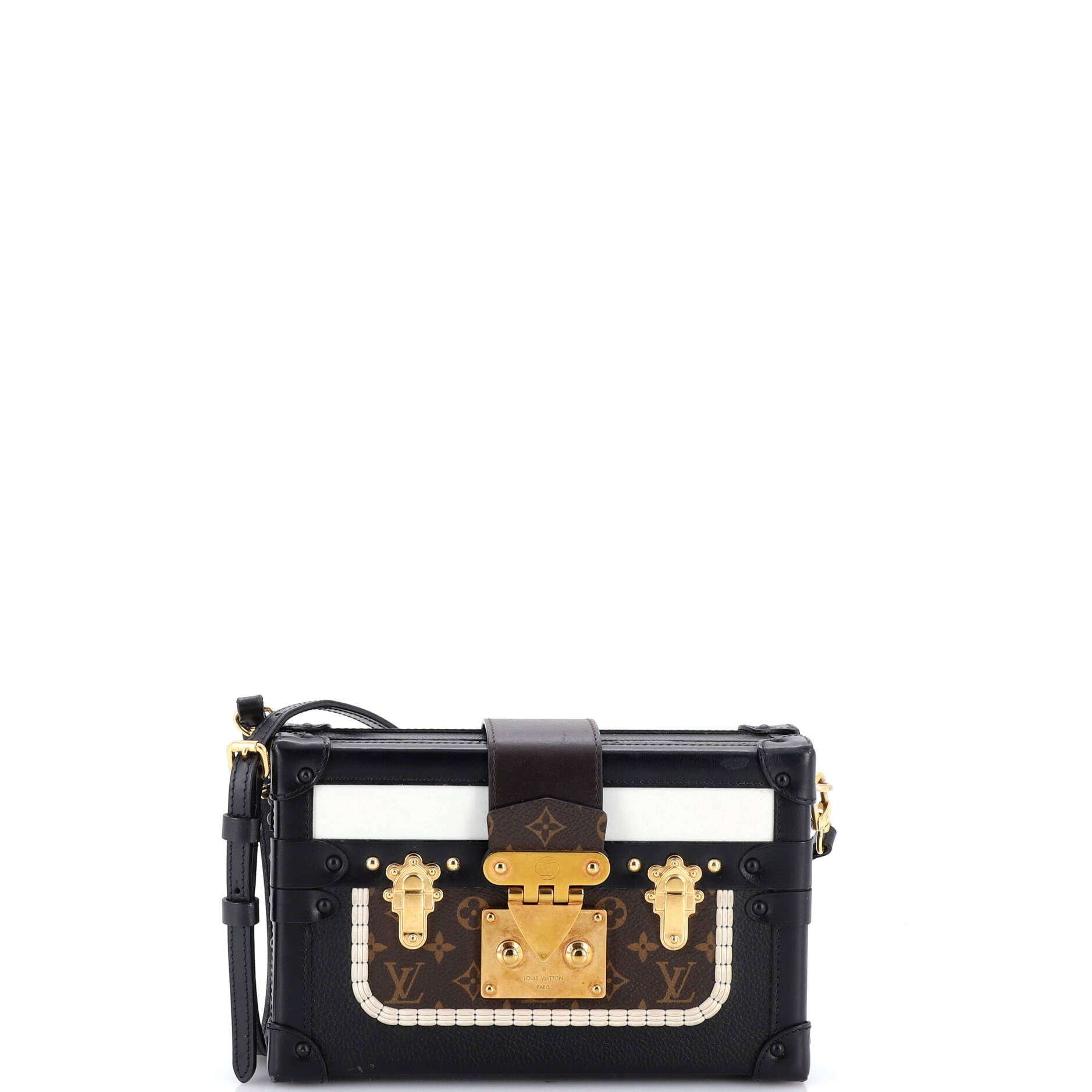 Petite Malle Handbag Leather and Monogram Canvas with Trompe L'oeil Braid