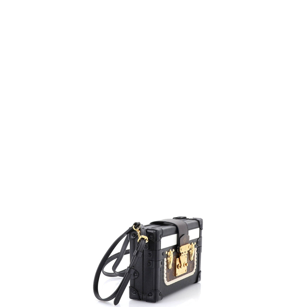 Petite Malle Handbag Leather and Monogram Canvas with Trompe L'oeil Braid