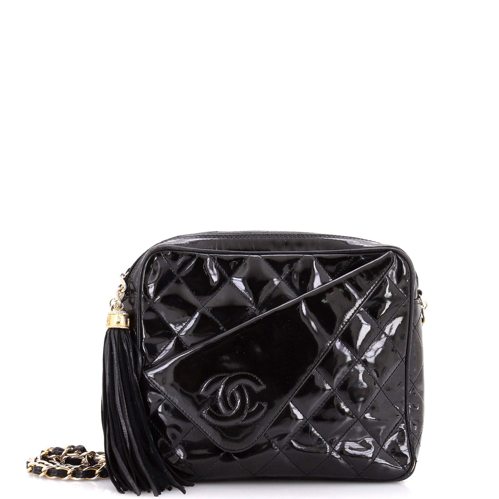 Vintage Camera Tassel Bag Quilted Patent Large