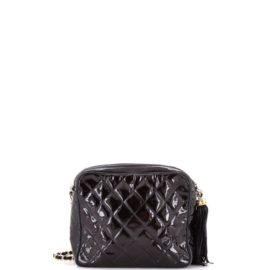 Vintage Camera Tassel Bag Quilted Patent Large