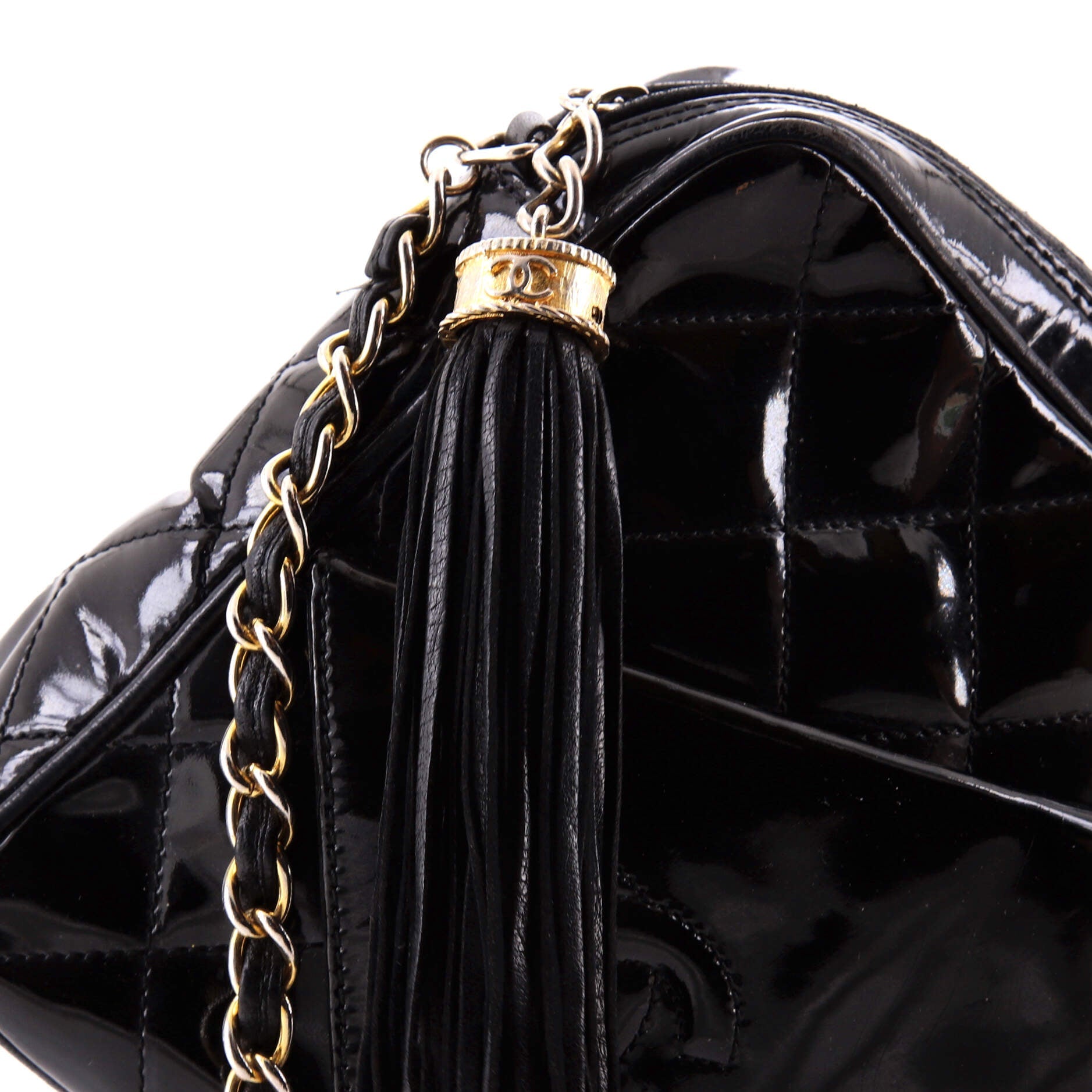 Vintage Camera Tassel Bag Quilted Patent Large