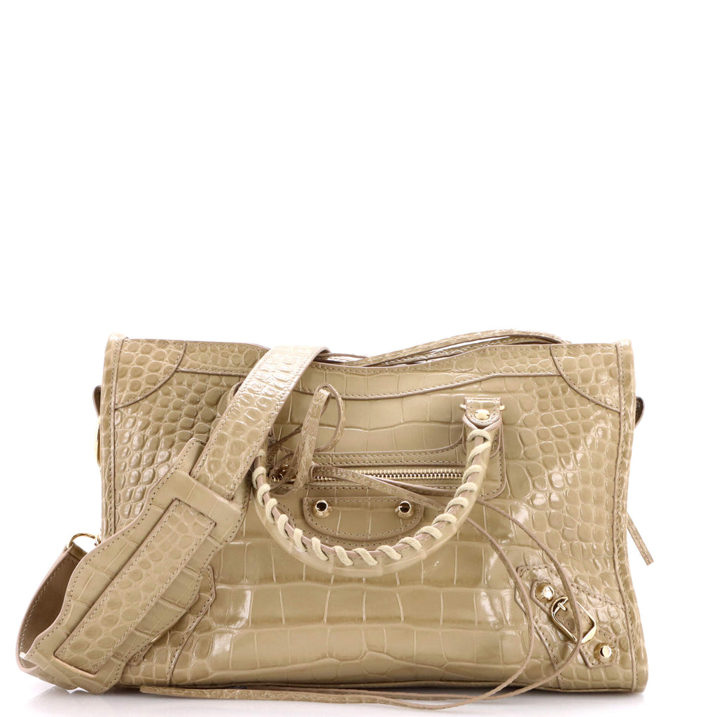 City Classic Studs Bag Crocodile Embossed Leather Small