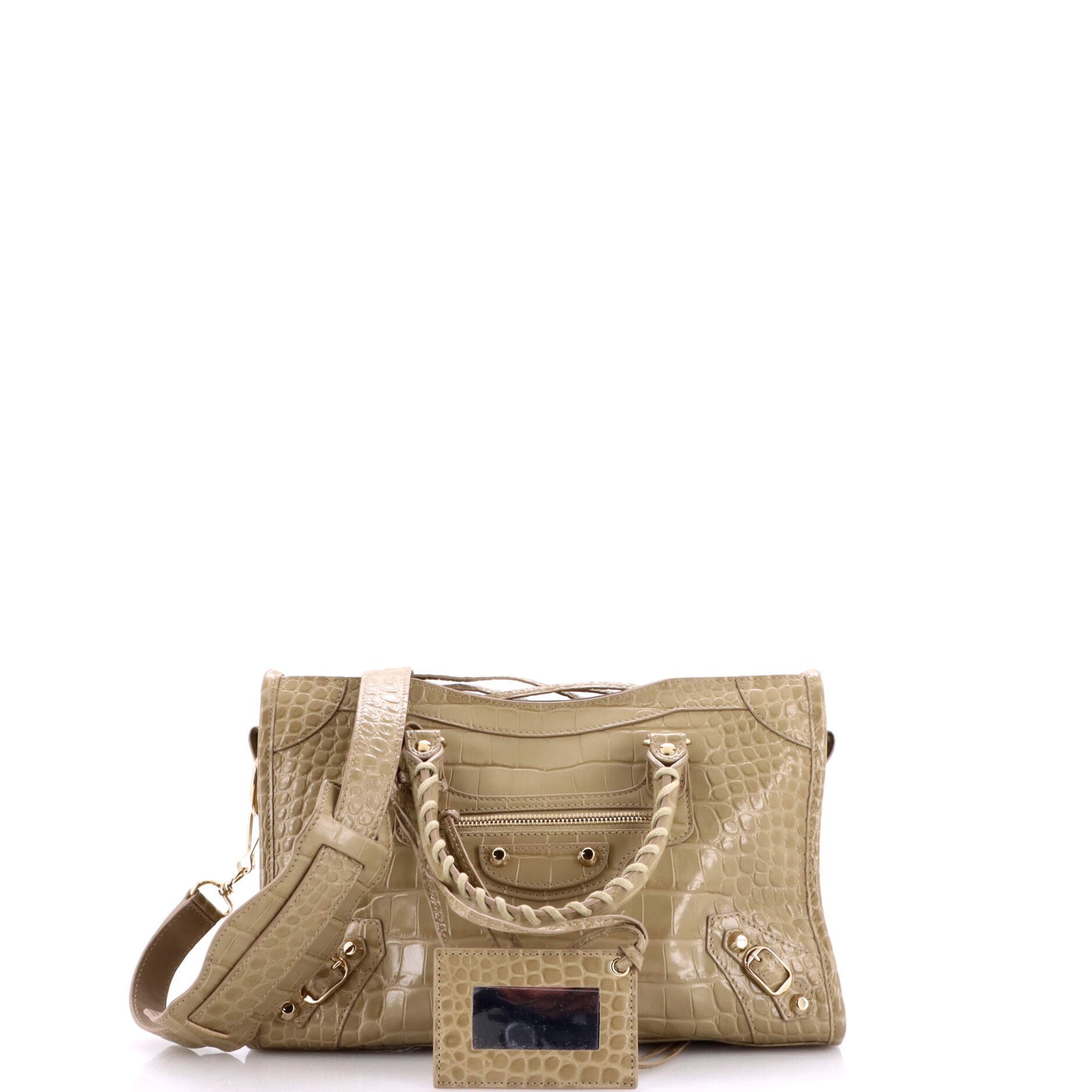City Classic Studs Bag Crocodile Embossed Leather Small