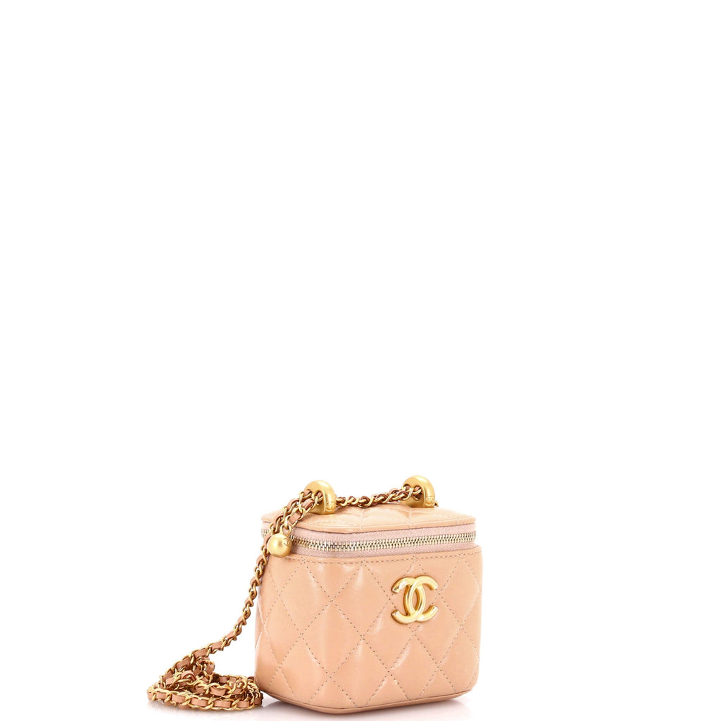 Pearl Crush Vanity Case with Chain Quilted Lambskin Mini
