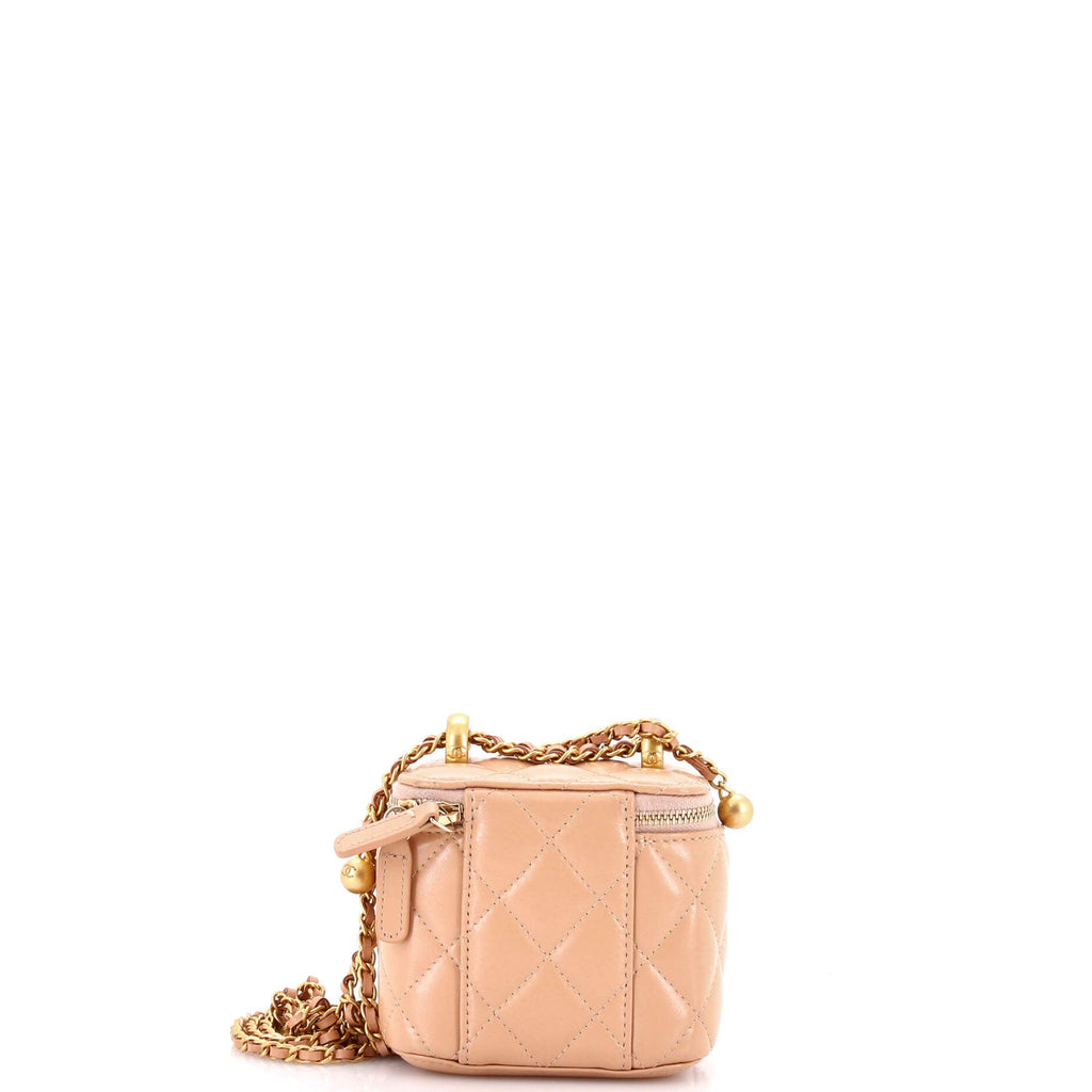 Pearl Crush Vanity Case with Chain Quilted Lambskin Mini