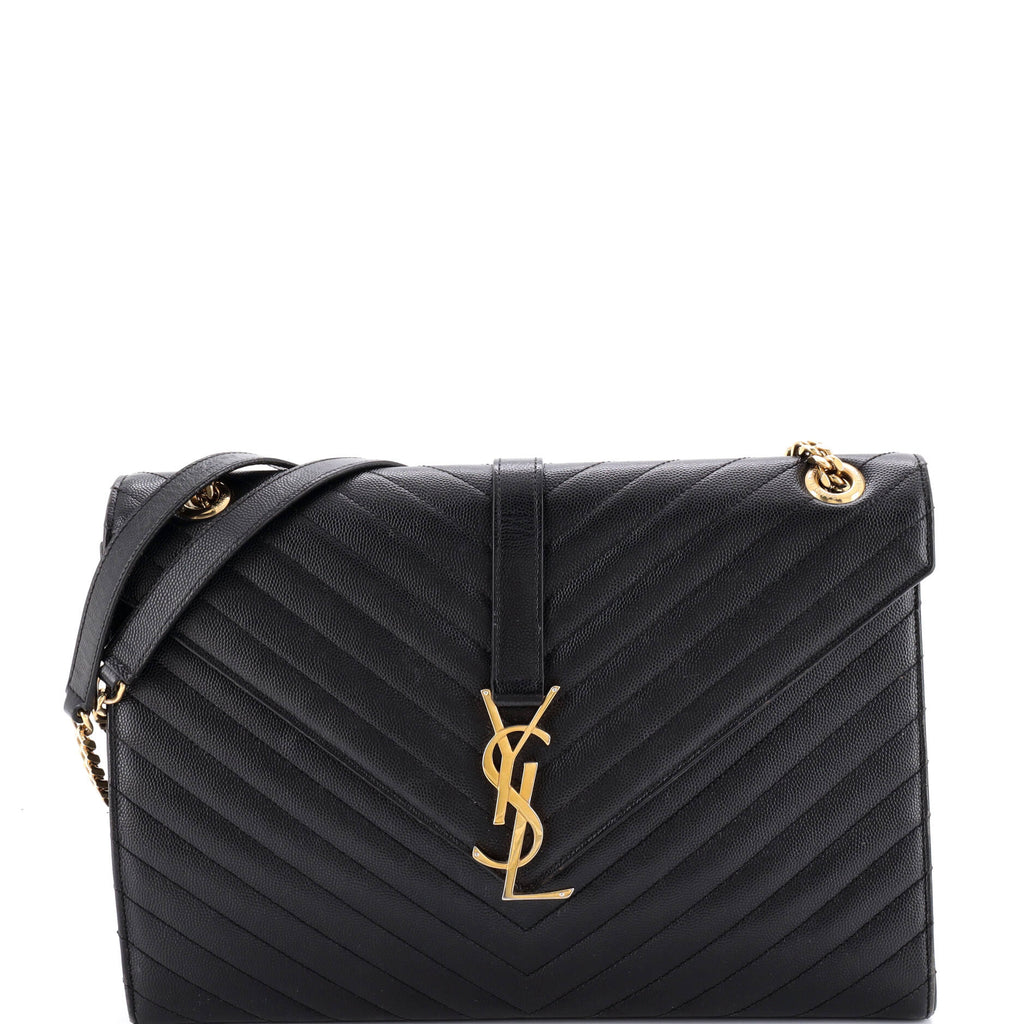 Classic Monogram Envelope Satchel Matelasse Chevron Leather Large