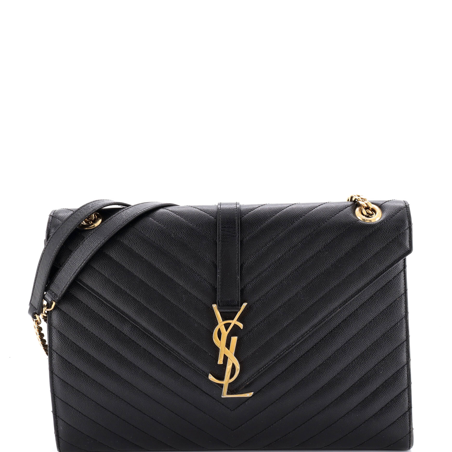 Classic Monogram Envelope Satchel Matelasse Chevron Leather Large