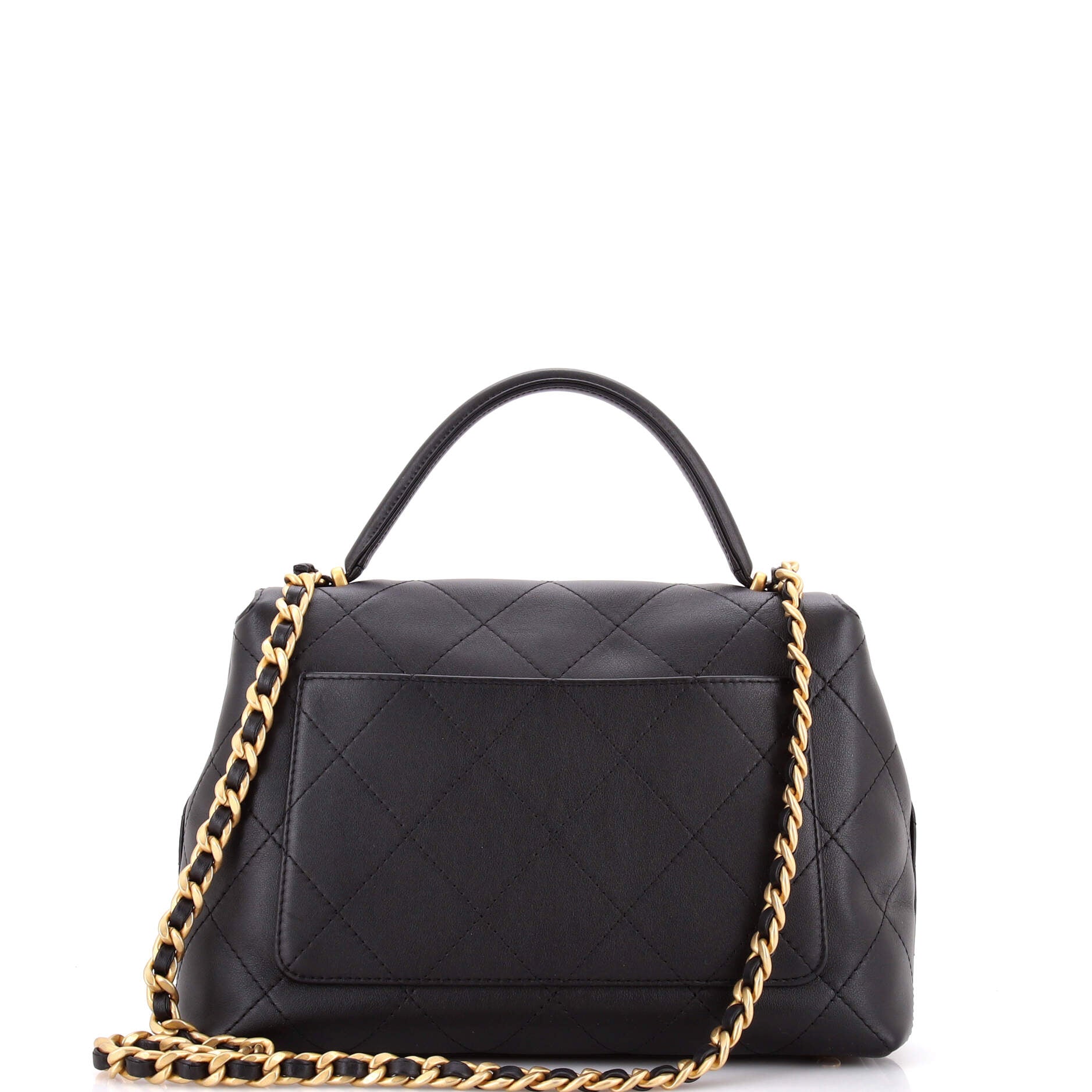 CC Top Handle Flap Bag Quilted Calfskin Large